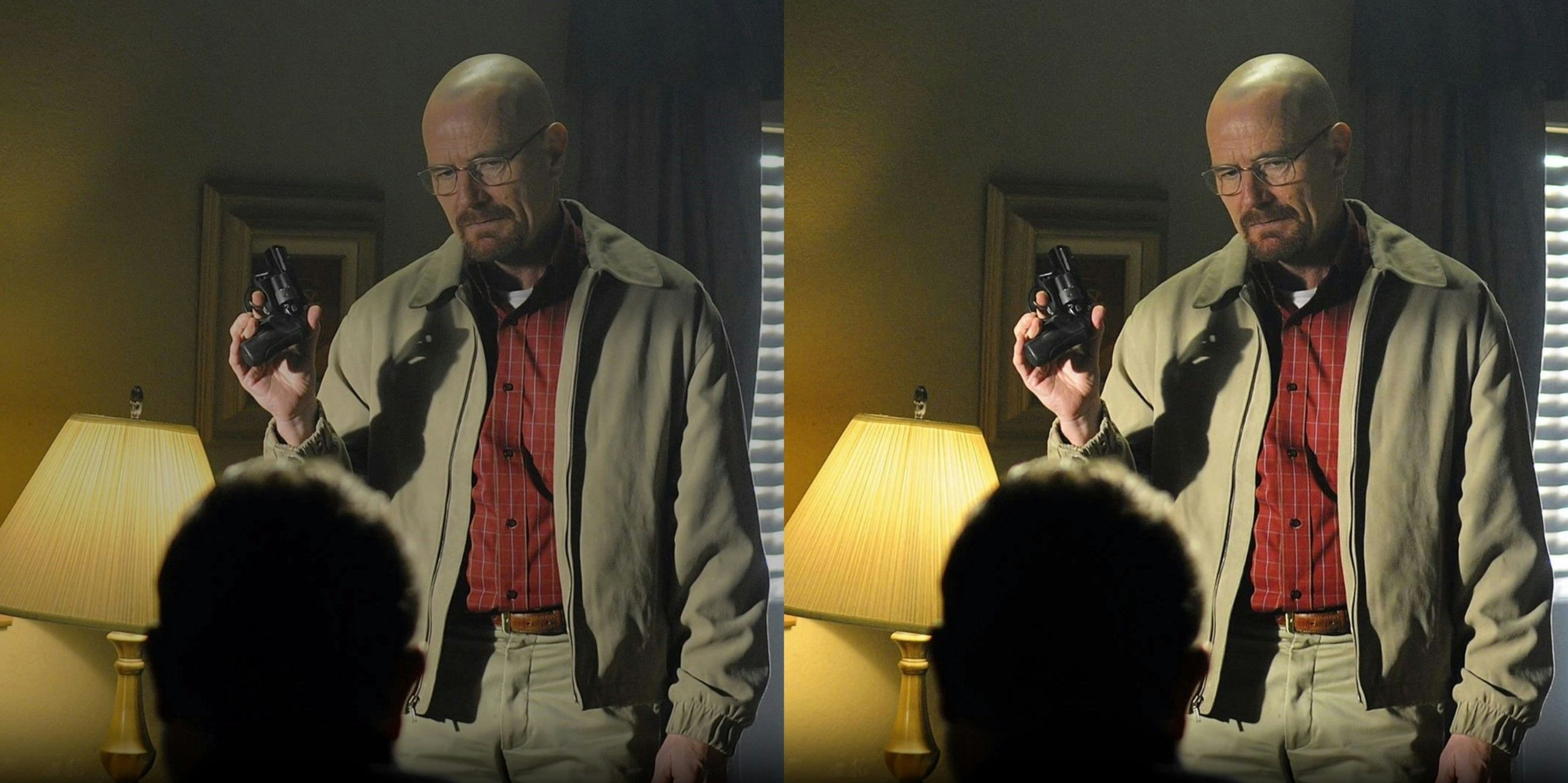 A before and after photo of Walter White from Breaking Bad with and without a custom DaVinci LUT effect applied to the shot.