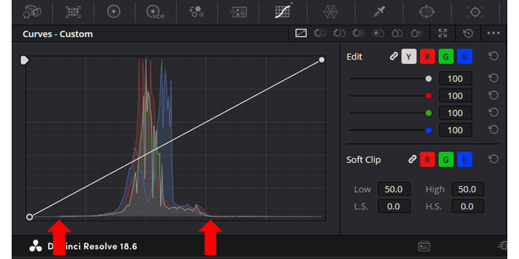 DaVinci Resolve RGB Histogram settings for left and right controller