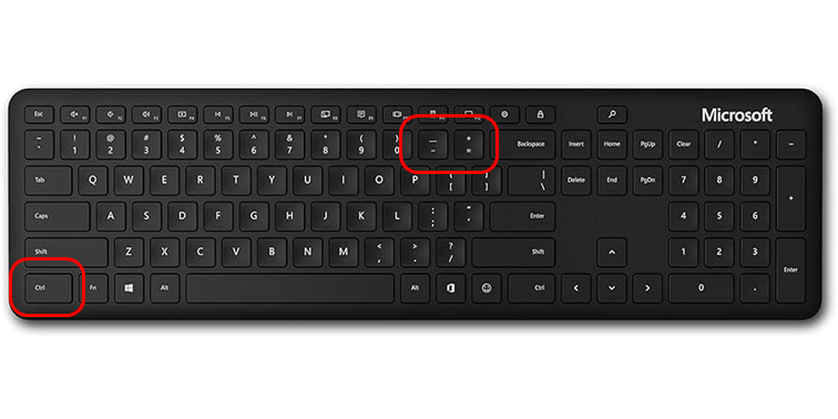 Windows keyboard layout showing the minus and equals sign button locations for Zooming in DaVinci Resolve