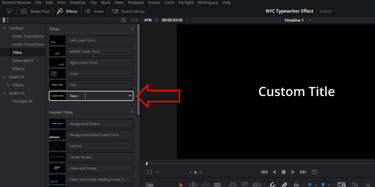 Showing how to add a text plus effect in the DaVinci Resolve UI.