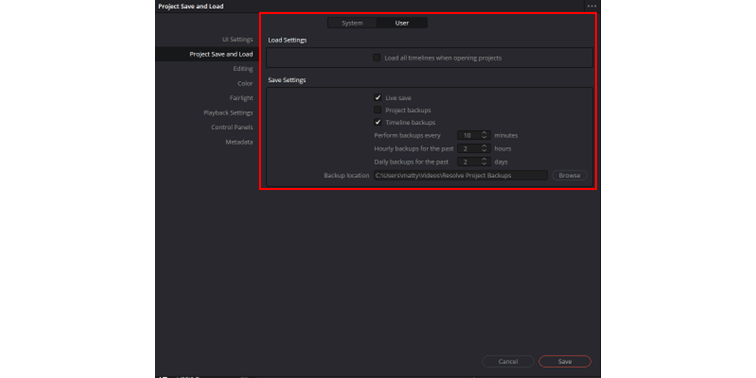 Autosave and Project Backups in DaVinci Resolve