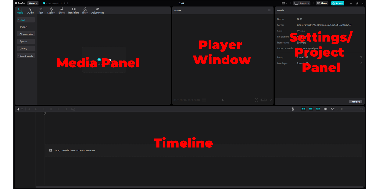 CapCut Desktop GUI and Panel Layout